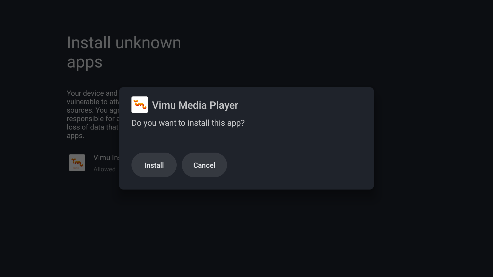 Install confirmation dialog