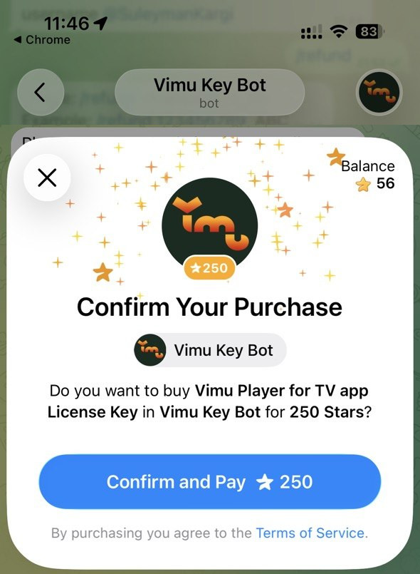Telegram Stars payment confirmation
