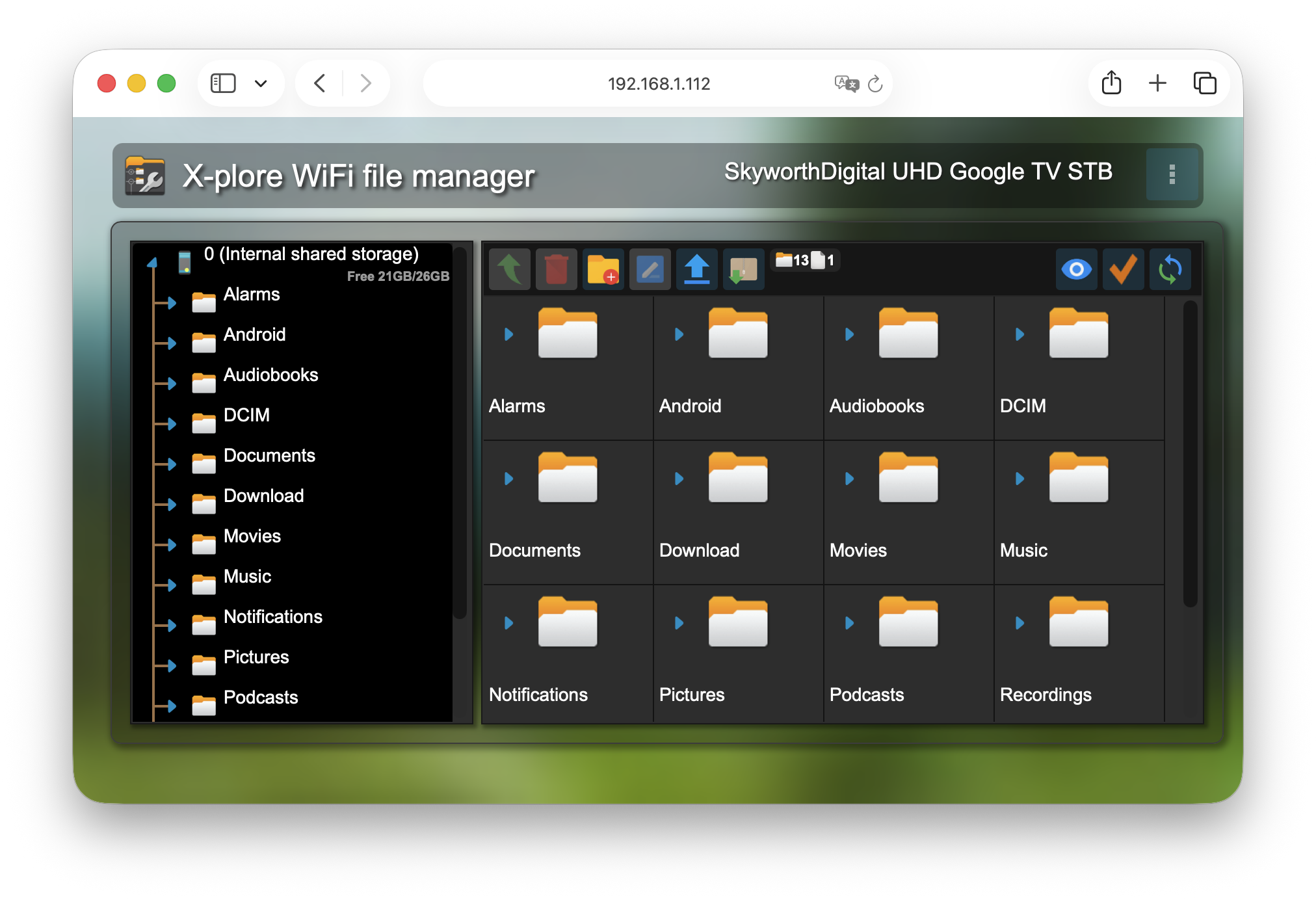 X-plore web interface in browser